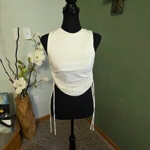 NWT Glam High Neck White Crop Top Side Tie Bodycon Size S